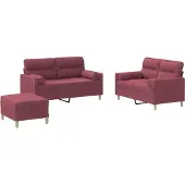 vidaXL 3-delige Loungeset met kussens stof wijnrood