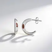 Cavill - Zilveren Oorbellen Geplatineerd - 925 Sterling Zilver - Roze Toermalijn Ovaal 0,439 ct - Halve Maan Design - Elegante Edelsteen Sieraden