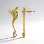 Cavill - Ovale Oorbellen 925 Sterling Zilver Verguld - 2x AAA Regenboog Maansteen 0.39ct - 2x Zirkonia 0.04ct - Elegant