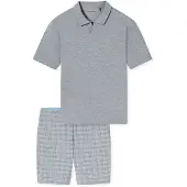 Schiesser Pyjama kort grijs gemêleerd / zwart / wit