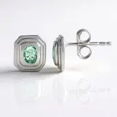 Cavill - Oorbellen 925 Sterling Zilver Platina - 2 Paraiba Smaragd Ovaal 0,286 ct - Modern Elegant - Oorknop 8 mm