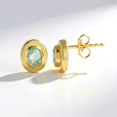 Cavill - Vergulde 925 Sterling Zilveren Oorbellen - Nigeriaanse Paraiba Kleurige Ovale Smaragd - 0,577 Ct, Modern Elegant, Klapsluiting, 9 Mm