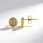 Cavill - 9K Geelgoud Oorbellen met 14 I2 Bruine Ronde Briljant Geslepen Diamanten - 0,123 Ct - Moderne Geometrische Oorbellen - Luxe Dames Sieraden