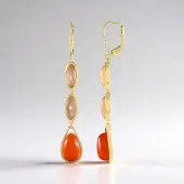 Cavill - Zilveren Oorbellen - 925 Sterling Zilver Verguld - 7,2 ct Carneool & 4,5 ct Perzik Maansteen - Druppelvorm Cabochon - Elegant & Warm - 59 mm