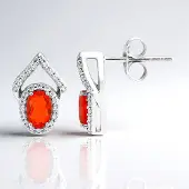 Cavill - Zilveren Oorbellen - 925 Sterling Zilver Gerhodineerd - AAA Mexicaanse Vuur Opalen 0.51 ct & 52 Zirkonia 0.318 ct - Elegant Ovaal 13 mm