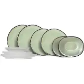 Cosy & Trendy Serviesset Fez - Groen 12-delig / 4 personen - 4 dinerborden, 4 ontbijtborden en 4 diepe borden