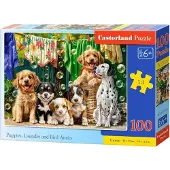 Castorland puzzel 100 stukjes: puppy's, wassen en vogelplezier