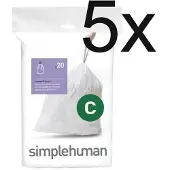 Simplehuman Vuilniszakken met trekband 10-12 liter | code C | 5 x 20 stuks