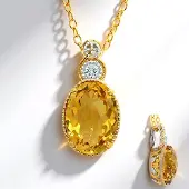 Cavill - Vergulde 925 Sterling Zilveren Halsketting - Braziliaanse Citrien 5 337 ct Ovaal Dambordslijpsel - Elegante Dames Ketting