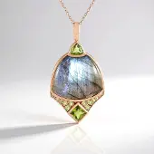 Cavill - Zilveren Halsketting - 925 Sterling Zilver Roséverguld - Groene Minary Labradoriet 25,2 ct en Peridot 0,83 ct - Elegant en Uniek