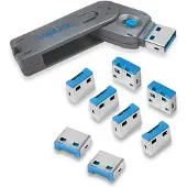 Logilink AU0045 USB-A-poortslot Set van 8 stuks Zilver, Blauw Sleutelslot Incl. 1 sleutel
