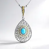 Cavill - Zilveren Halsketting 925 Sterling Rhodium - 0,81ct Sleeping Beauty Turkoois Ovaal - Luxe Damesketting Cambodjaans