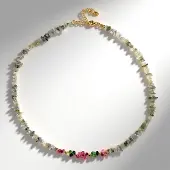 Cavill - Zilveren Vergulde Ketting - 925 Sterling Zilver - Maansteen 62,1 ct & Toermalijn 6,9 ct - Handgemaakt - Verstelbaar