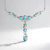Cavill - Zilveren Halsketting - 925 Sterling Zilver Platina - Sleeping Beauty Turkoois 3 915 ct - Verstelbare Cabochon Ovaal Peervormig Rond
