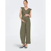ONLY zwangerschaps jumpsuit broderie olijfgroen Dames Polyester V-hals - maat XL