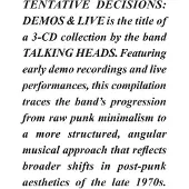 Cd Talking Heads - Tentative Decisions Demos & Live