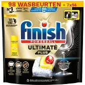 Finish Aanbieding: Ultimate Plus Vaatwastabletten Lemon (7 zakken - 98 vaatwasbeurten)