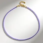 Cavill - Zilveren Halsketting - 925 Sterling Zilver Verguld - 15,08 ct Paarse Tanzaniet Ronde Kralen - Verstelbaar 45-50 cm - Elegant Design