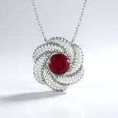 Cavill - Zilveren Halsketting 925 Sterling Gerhodineerd - Madagaskar Robijn 2,475 ct Rond - Filigraan Bloemdesign, Elegant & Exclusief Sieraad