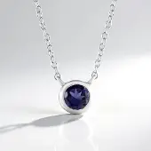 Cavill - Zilveren Halsketting - 925 Sterling Zilver Gerhodineerd - Ronde Ioliet 0 405 ct - Verstelbaar 45 5-50 5 cm - Elegant Blauw Edelsieraad