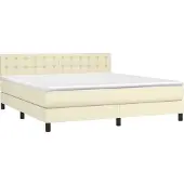vidaXL Boxspring met matras kunstleer crèmekleurig 160x200 cm