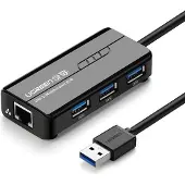 UGREEN - 20265 - - 20265 - USB-A / RJ45 - 1000 - Mbps - HUB - 3x - USB - 3.0 - netwerkadapter - zwart