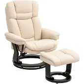 HOMCOM -Relaxsessel mit Hocker-Kunstleder-86L x 83B x 107H cm-Cremeweiß