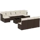 vidaXL 11-delige Loungeset met kussens poly rattan bruin