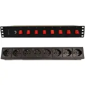 Techly I-CASE STRIP-815I 19" Rack Strip 1.5U, 8x UNEL stopcontacten aan de achterkant, 8x schakelaar aan de voorkant