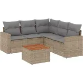 vidaXL 6-delige tuinmeubelset met kussens, beige, polyrotan