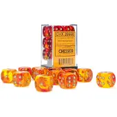 Chessex Gemini Translucent Red-Yellow/gold D6 16mm Dobbelsteen Set (12 stuks)