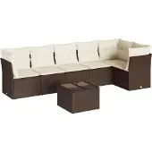 vidaXL 7-delige Loungeset met kussens poly rattan bruin