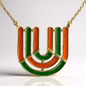 Cavill - Zilveren Halsketting 925 Sterling Zilver Verguld - Art Deco Hanger Oranje-Groene Accenten - Elegant Filigraan 22x22 mm