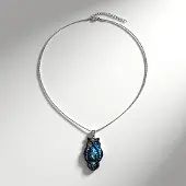 Cavill - Halsketting Edelstaal - Labradoriet 52,5 ct Madagaskar - Verstelbare Ketting 45-50 cm - Elegante Uil Hanger - Trendy Blauwe Edelsteen