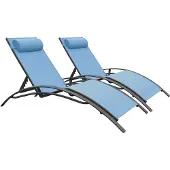 Happy Garden Set van 2 GALAPAGOS ligstoelen in grijs-blauw textilene - antracietgrijs aluminium