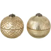 J-Line geurkaars Kerstbal - glas - goud - large - 2 stuks