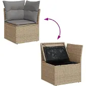 vidaXL Tuinhoekbank met kussens poly rattan beige