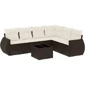 vidaXL 6-delige Loungeset met kussens poly rattan bruin