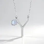 Cavill - 925 Sterling Zilver Geplatineerde Verstelbare Halsketting - 0,41 ct Regenboog Maansteen Rond - Elegante Minimalistische Y-Hanger