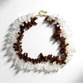 Cavill - Zilveren Halsketting - 925 Sterling Zilver Verguld - Tijgeroog 371 ct & Witte Kwarts 545 ct - Verstelbaar 40-50 cm - Luxe Fancy Kralen Design
