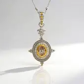 Cavill - Zilveren Halsketting 925 Sterling - Braziliaanse Morganiet 0,855 ct - 20 Zirkonia 0,36 ct - Elegante Ovaal Bezel