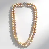 Cavill - 925 Sterling Zilver Halsketting - Roze Zoetwaterparel 45 7cm - Meerrijig Parelketting - Fancy Slijpvorm - Elegant Dames Sieraad