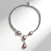 Cavill - Zilveren Ketting 925 Sterling Zilver - Roze Opaal Fancy & Ovaal Cabochon 12,78 ct - Geoxideerd - Elegante Halsketting Peru - Karabijnsluiting