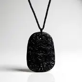 Cavill - Halsketting met Mexicaanse Obsidiaan 220 ct - 40 cm Zwart Koord - Fancy Slijpsel met Draak Gravure - Mystiek en Krachtig Sieraad