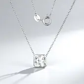 Cavill - Zilveren Halsketting - 925 Sterling Zilver Gerhodineerd - Witte Topaas 1,156 ct - Achthoekige Radiant 7 mm - Luxe Pave Sieraad