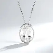 Cavill - Zilveren halsketting 925 Sterling geplateerd - Witte kwarts uit Brazilië 5,60 ct ovaal - Elegant, tijdloos design 16x12 mm