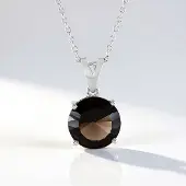 Cavill - Zilveren Halsketting 925 Sterling Zilver - Rookkwarts 4,88 ct Rond uit Brazilië - Vintage Stijl - 45 cm - Bruine Edelsteen