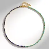 Cavill - Zilveren Halsketting - 925 Sterling Zilver Verguld - Blauwe Saffier 8 845 ct en Turkoois 2 993 ct - Elegante Verstelbare Ketting 45 cm
