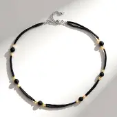 Cavill - Zilveren Halsketting - 925 Sterling Zilver - Zwarte en Gouden Hematiet 76 572 ct - Luxe Verstelbare Dames Ketting 45-50 cm