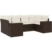 vidaXL 6-delige Loungeset met kussens poly rattan bruin
